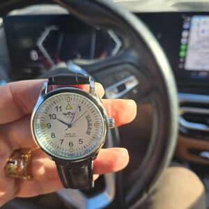 Men's Black Leather Strap Watch